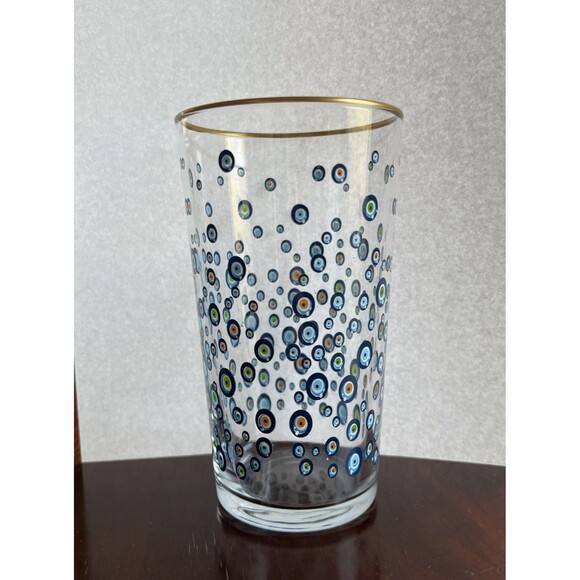 Rakle Evil Eye Drinking Glasses Set/3 Gold Rim Blue Green Orange Design - Picture 2 of 7